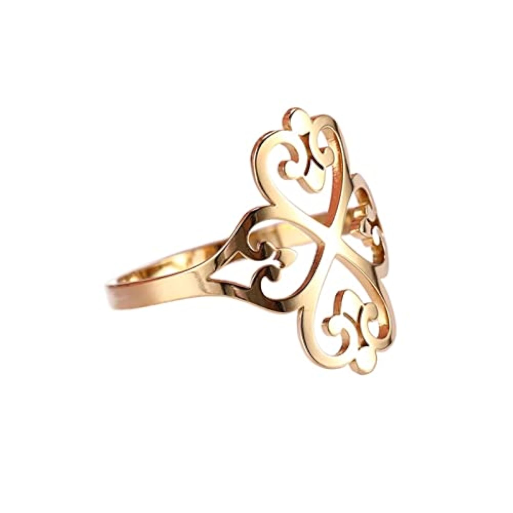 Men's Stainless Steel Heart Hand Decorated Four Leaf Petal Ring